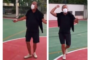 Galvão Bueno faz desafio de futebol com o neto