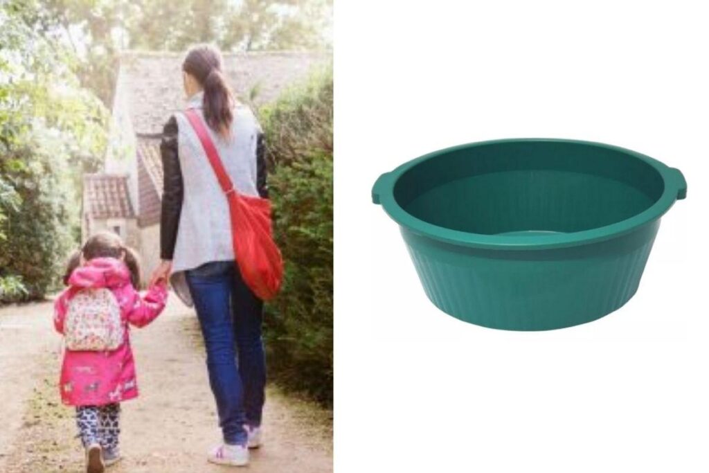 A menina ficava em uma bacia durante o trabalho da mãe