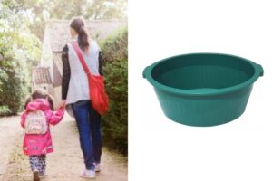 A menina ficava em uma bacia durante o trabalho da mãe