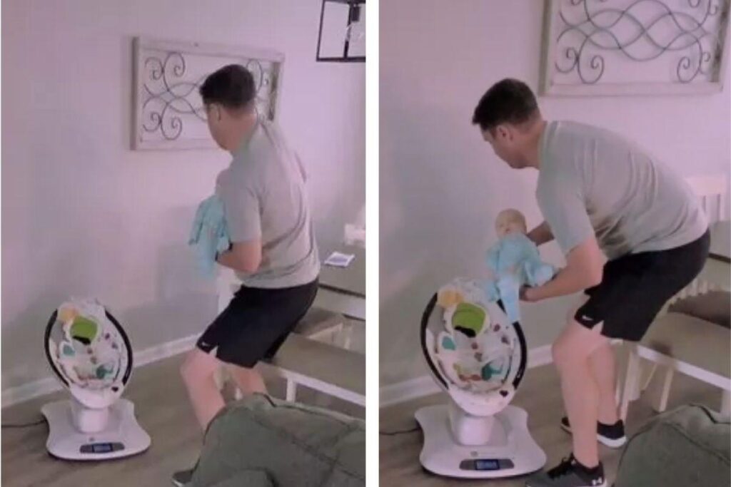 O pai imitou os movimentos do berço elétrico para que o bebê não acordasse