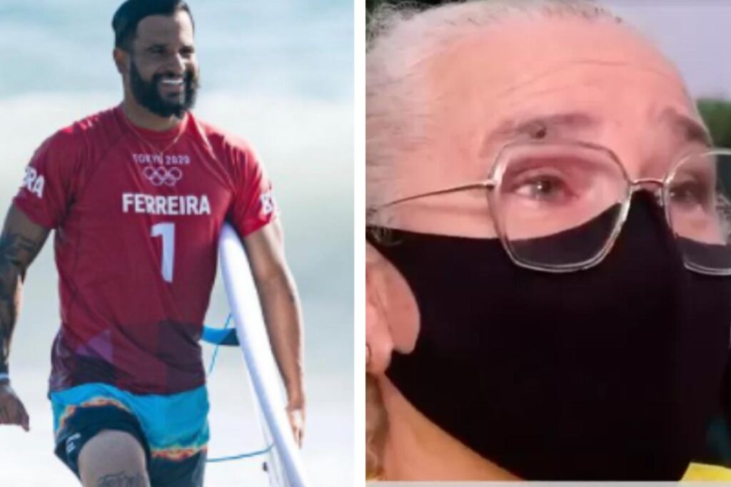 A mãe se emocionou durante entrevista