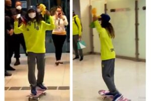 A medalhista de prata recebeu fãs em São Paulo