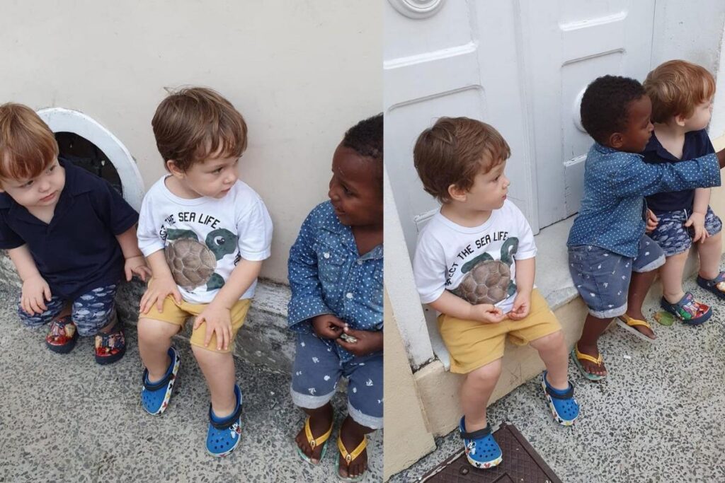 Gael e Romeu aparecem nas imagens ao lado de um novo amigo