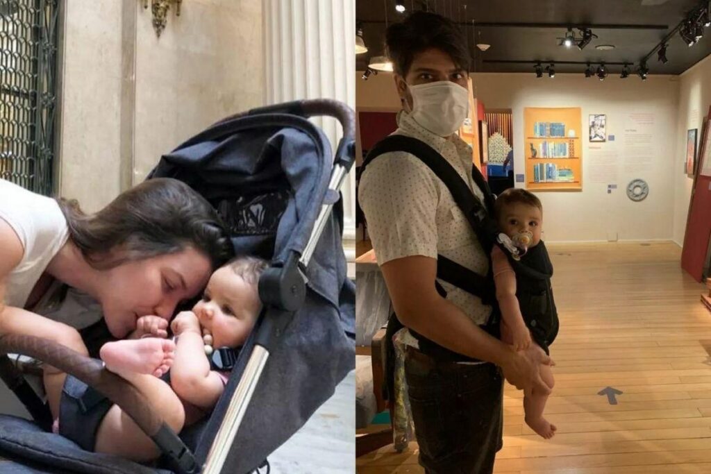 Nathalia Dill leva filha em exposição de arte