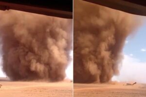 No vídeo do redemoinho é possível ver algumas máquinas sendo engolidas pela poeira