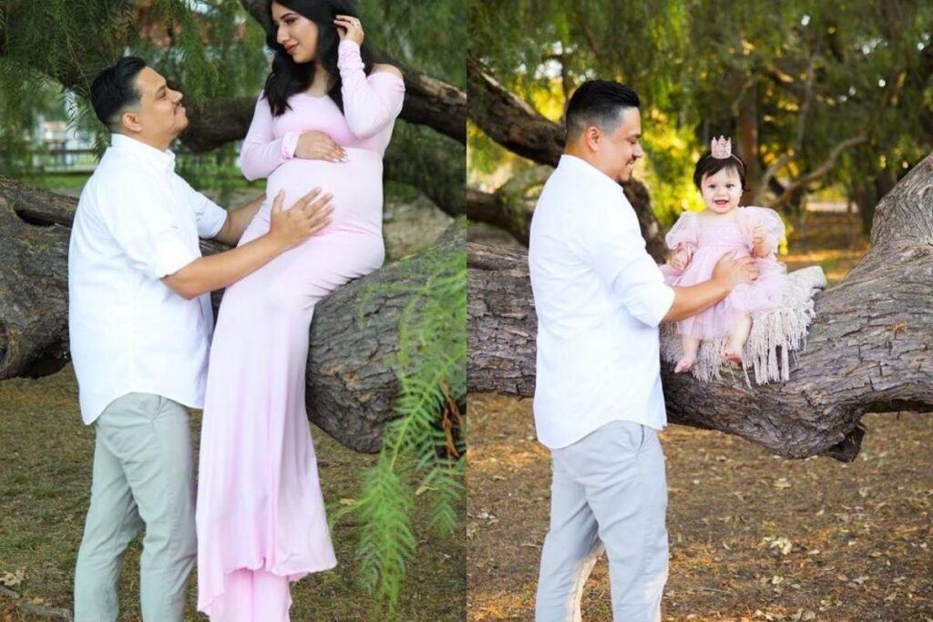 O pai foi nos exatos mesmos locais da antiga sessão de fotos