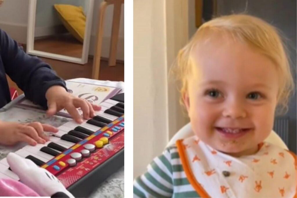 Alice, a menina das palavras difíceis, prova que leva jeito para música e toca vários instrumentos