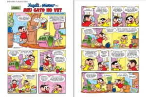 HQ da Turma da Mônica sobre cuidados com os gatos. Página 1 e 2