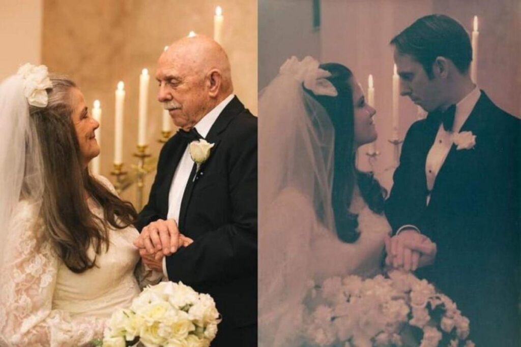 O casal recriou todas as fotos tiradas no dia do casamento