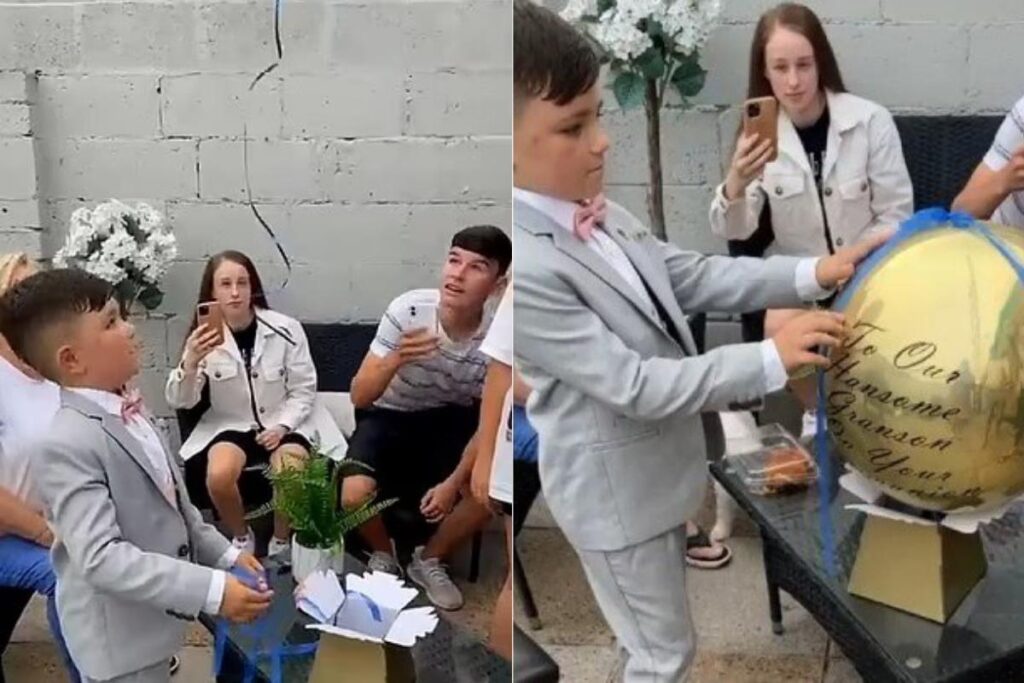 Ele ainda olhou na caixa para ver se sairia mais alguma coisa