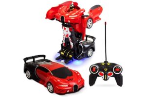 Carrinho de controle remoto com bateria recarregável que vira robô