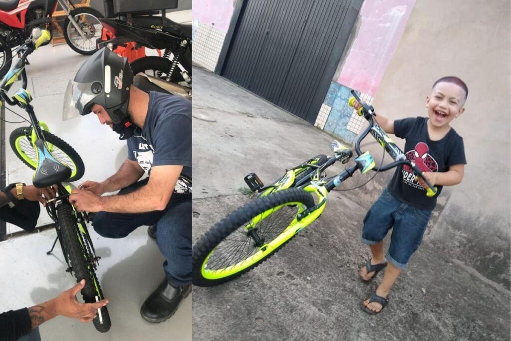 Davi ganhou uma nova bicicleta de presente