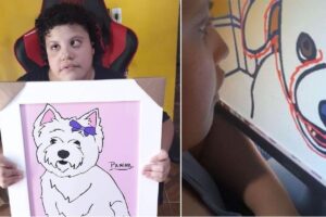 Pedro Rosa Santos com Síndrome Charge mostra talento em desenhos no paint