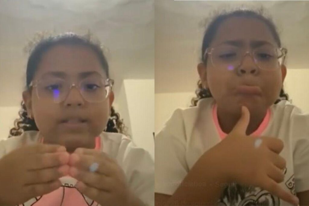 Maria Eduarda faz vídeo ensinando avô a falar em Libras