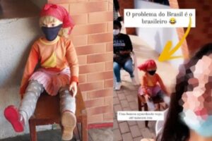 Boneca foi usada para guardar lugar na fila da vacina