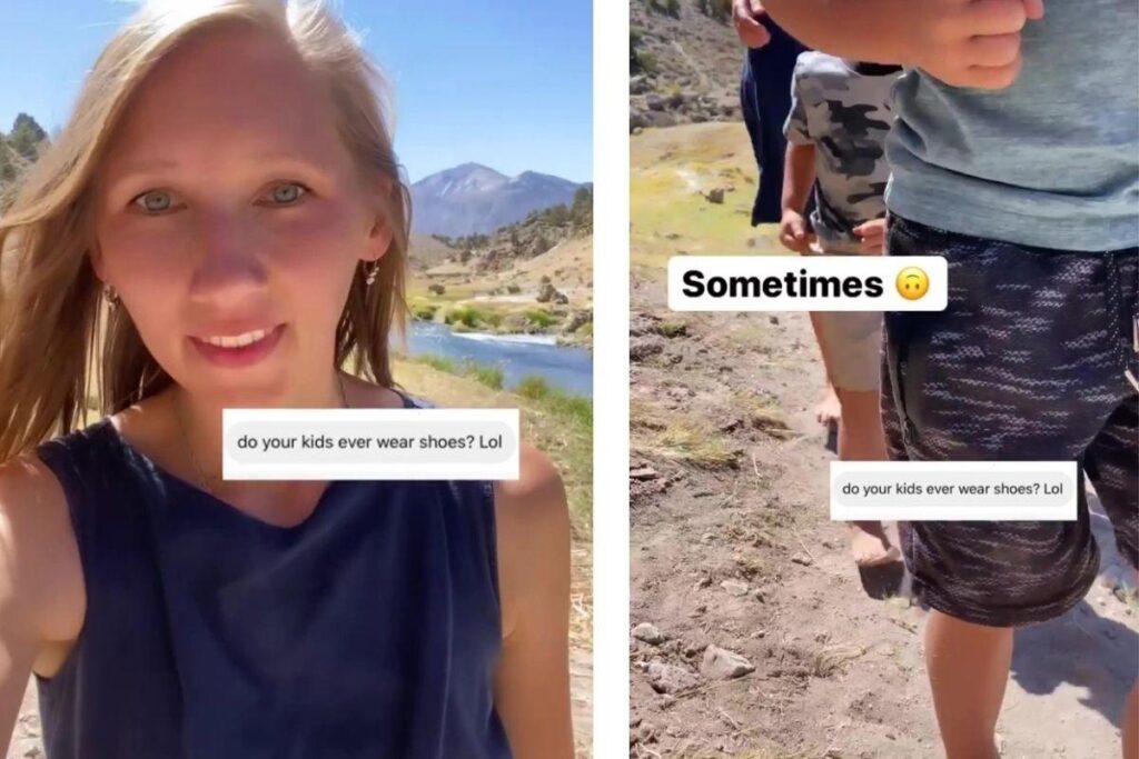 A mãe ressaltou os benefícios de deixar os filhos andarem descalços