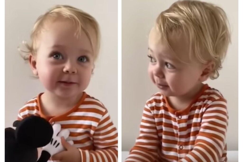 Alice posando para fotos antes de ir à creche