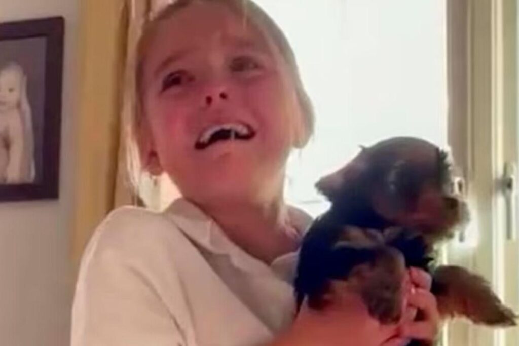 Esmae teve uma reação emocionante ao ganhar o cachorro