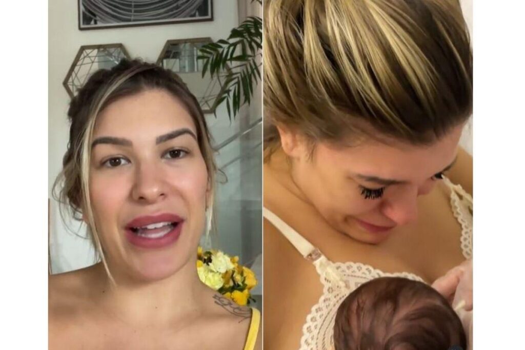 Lore Improta contou que precisou tirar um pouco de colostro para dar para a filha