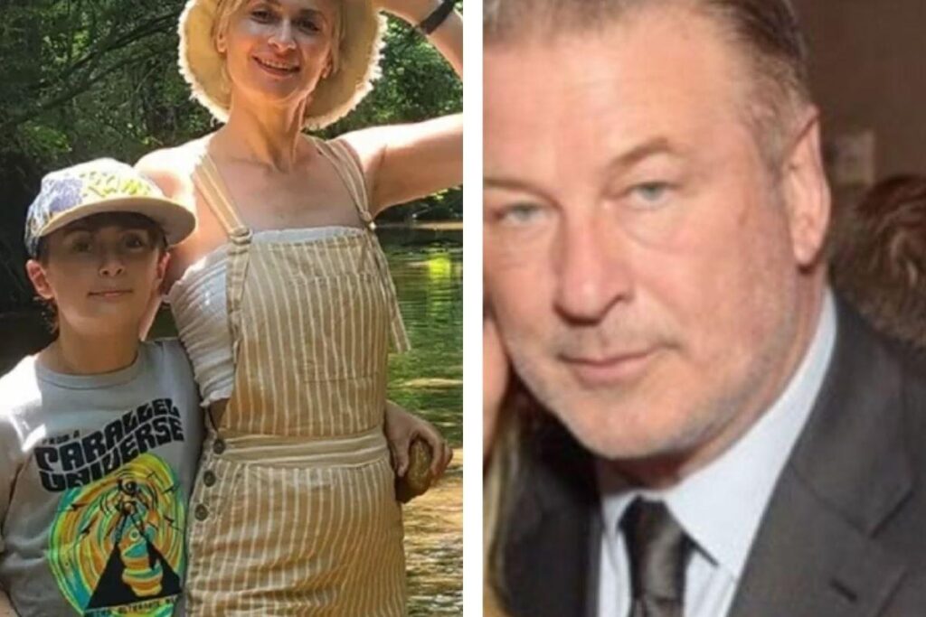 Alec Baldwin acompanhado do viúvo e filho da diretora do filme