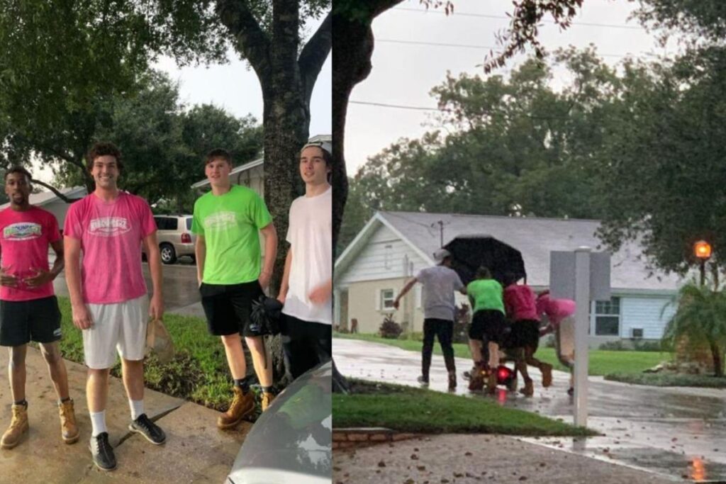 Os jovens foram fotografados por Katty, que decidiu compartilhar a boa ação