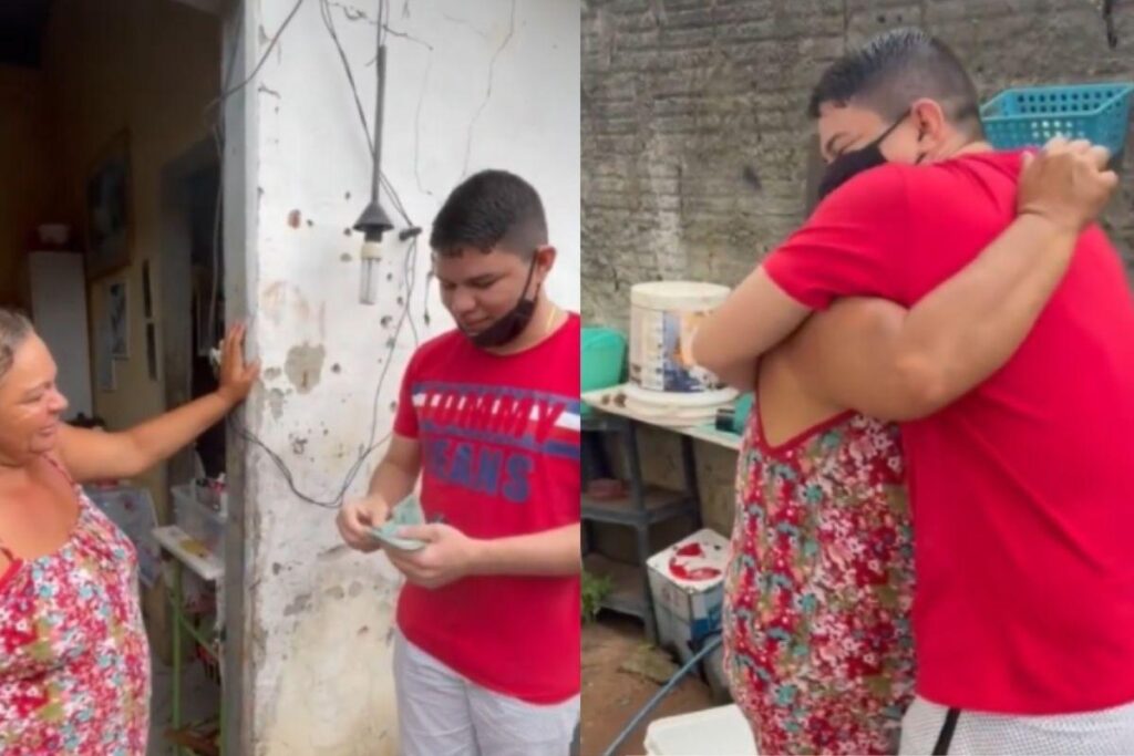 Jovem dá o primeiro salário como streamer para a mãe