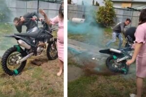 A grávida quase foi atingida pela moto!