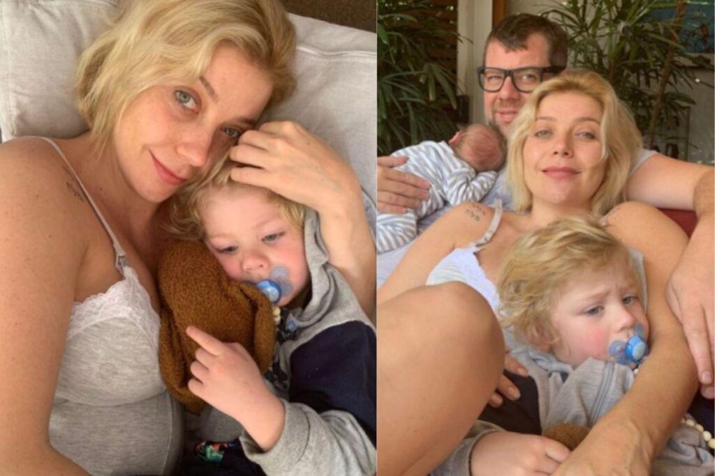 Luiza Possi cuidando dos dois filhos simultaneamente