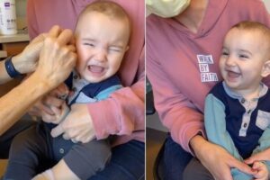 O bebê fica incomodado no começo mas logo se acalma