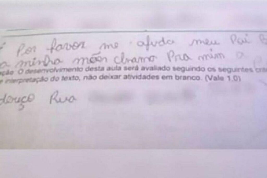 A menina usou a prova para pedir socorro