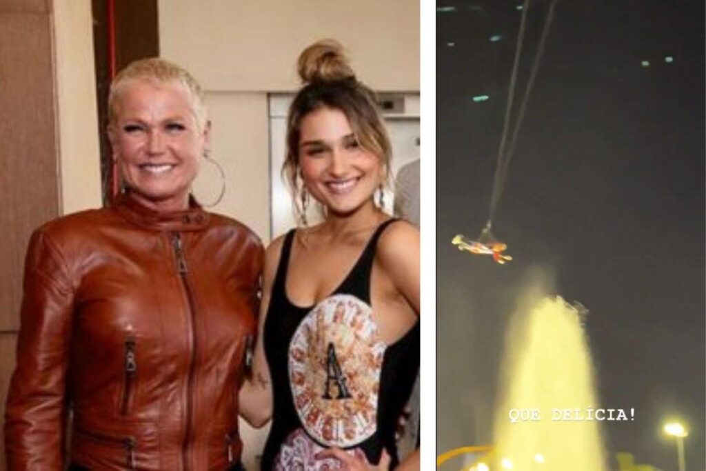 Xuxa e Sasha Meneghel vão juntas em brinquedo radical de parque temático