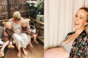 Mãe de 2 e grávida de trigêmeos mostra foto impressionante da barriga um dia antes do parto