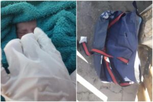 Uma pessoa ouviu o choro da bebê de dentro da bolsa térmica e chamou as autoridades para o resgate