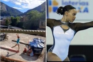 Ginasta que viralizou por dançar em laje de comunidade no Rio recebe mensagem de Rebeca Andrade