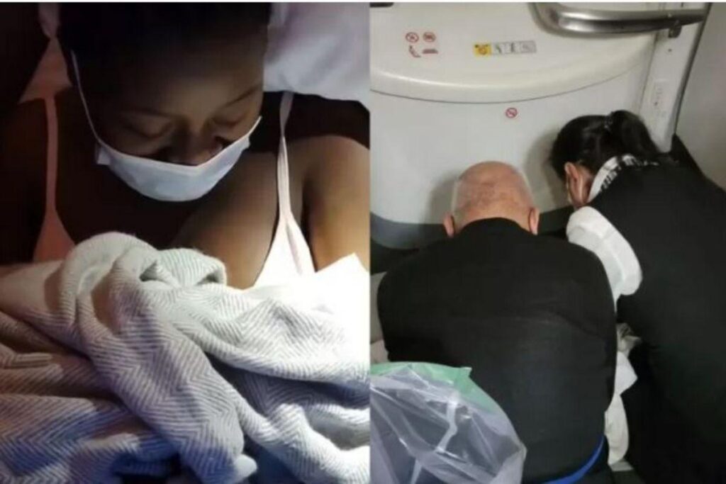 A mãe deu à luz no chão da cabine do avião