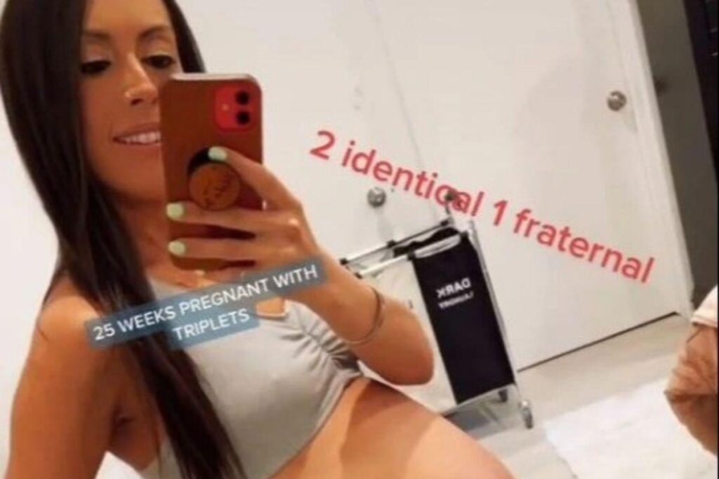 A mãe mostrou o tamanho da barriga grávida de trigêmeos