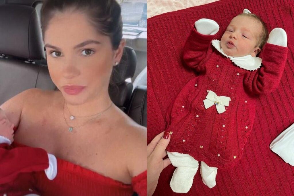 Bárbara Evans sai de maternidade com a filha recém-nascida