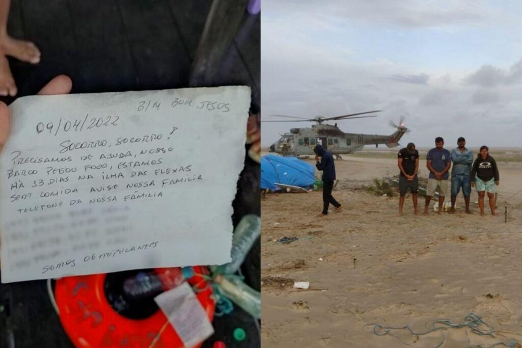 O bilhete foi encontrado por pescadores