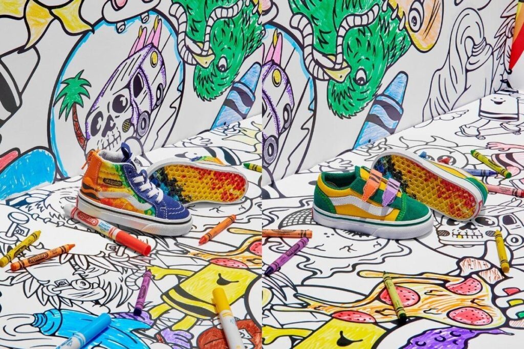 A nova coleção da Vans, lançada em parceria com a Crayola, traz modelos clássicos de tênis com muita cor e inspiração em materiais de arte