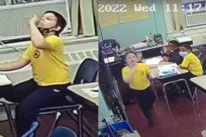 A professora salvou o menino de 9 anos que estava sufocando após engasgar com uma tampa de garrafa