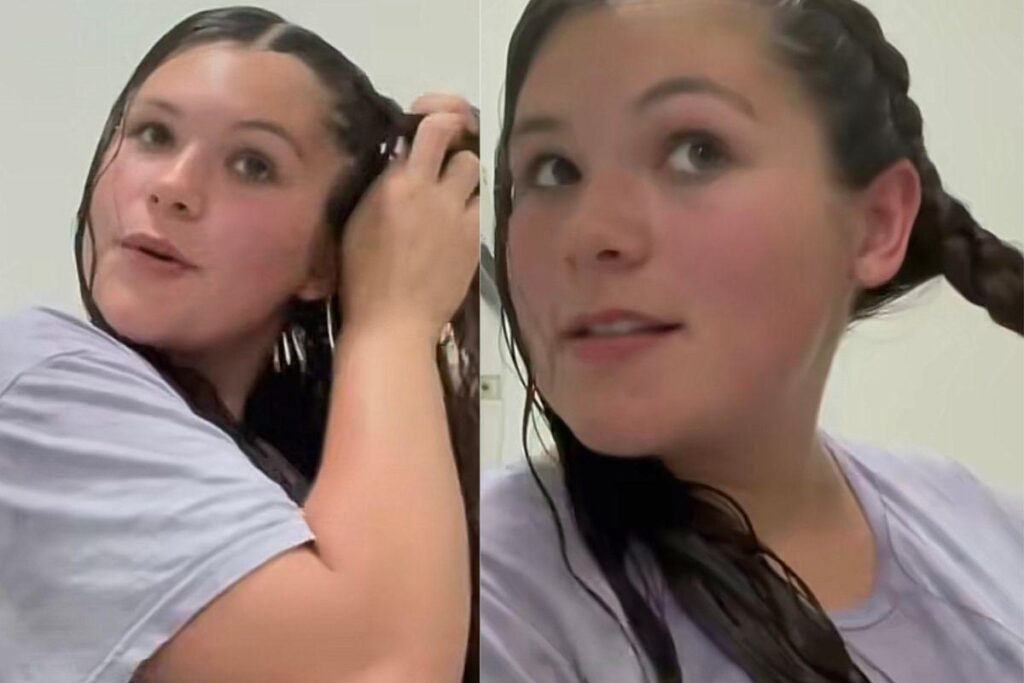 A mãe estava trançando o cabelo antes de ir ter o bebê