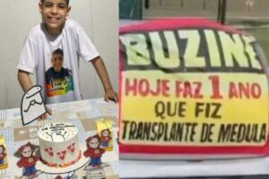 O menino recebeu muitos buzinaços celebrando 1 ano de seu transplante de medula óssea