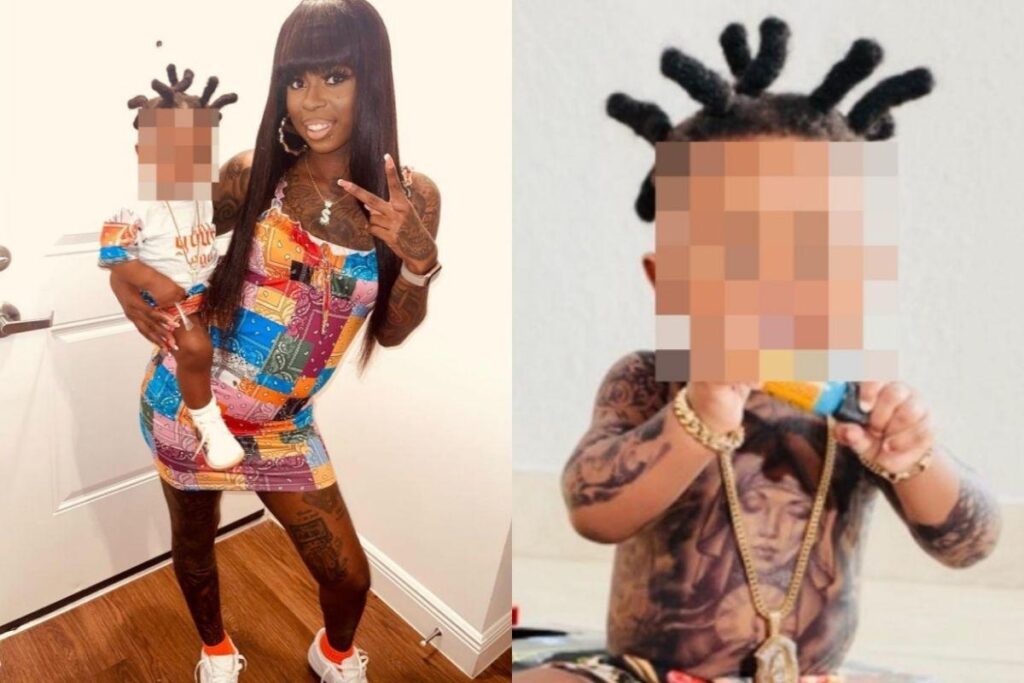 A mãe foi criticada na internet por colar tatuagens falsas no filho pequeno