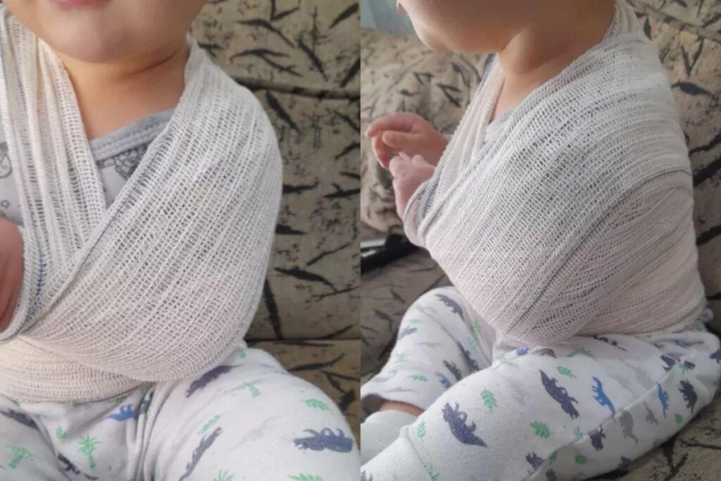 O garoto caiu do escorregador