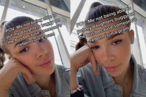 Lexi Reene comentou que não conseguiu subir no ônibus com o carrinho da filha, porque outra pessoa estava levando um bebê reborn no carrinho