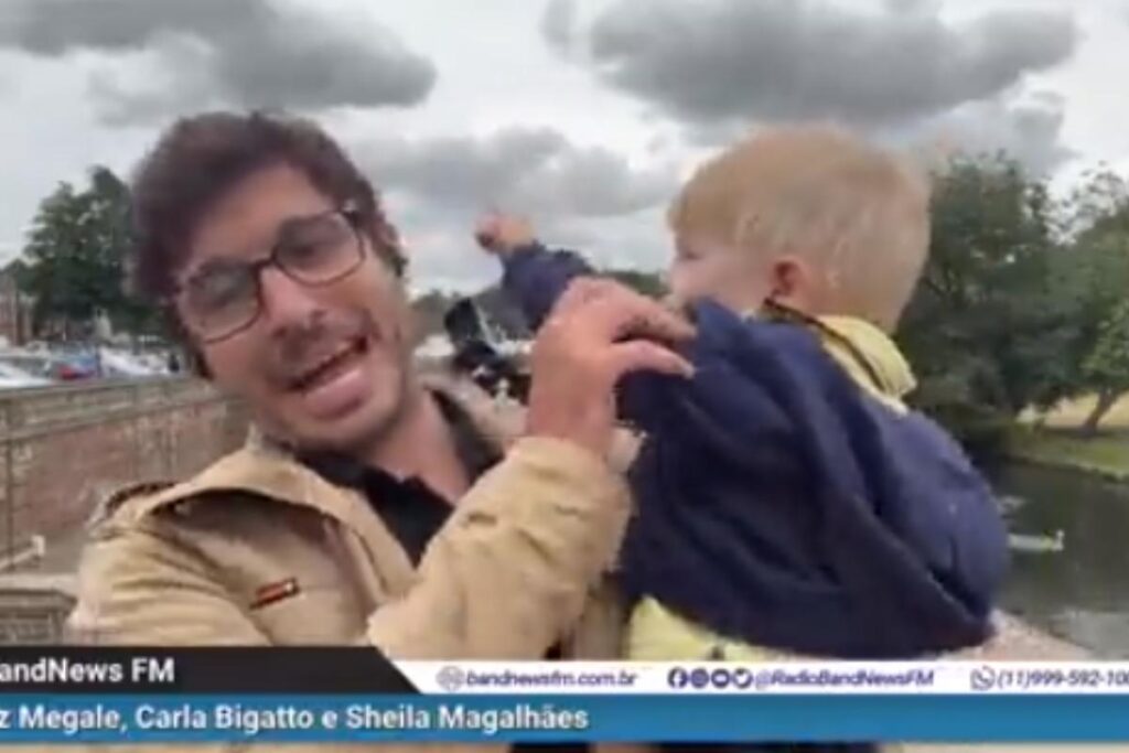 Repórter da Band faz entrada ao vivo com filho