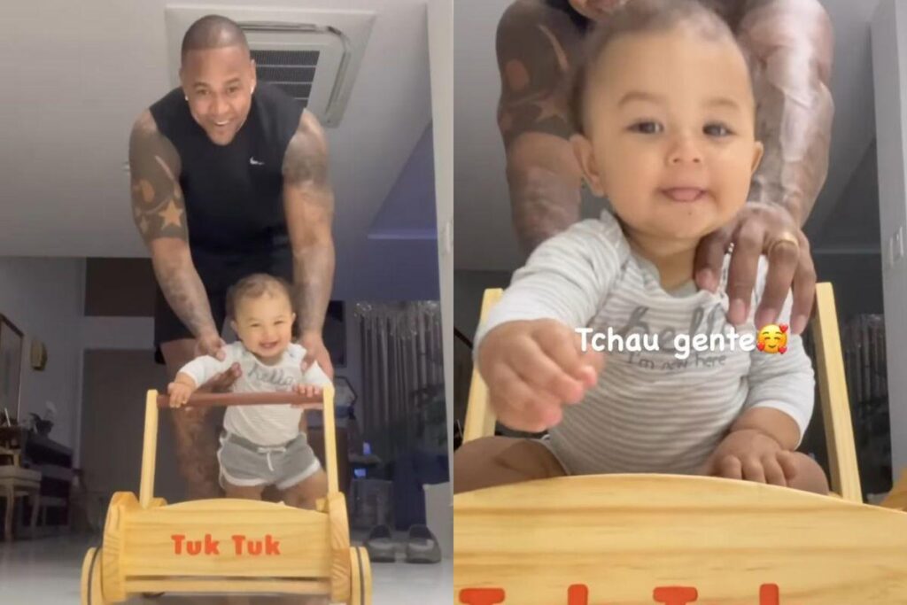O baiano se divertiu com a mais nova em casa e publicou vários registros nas redes