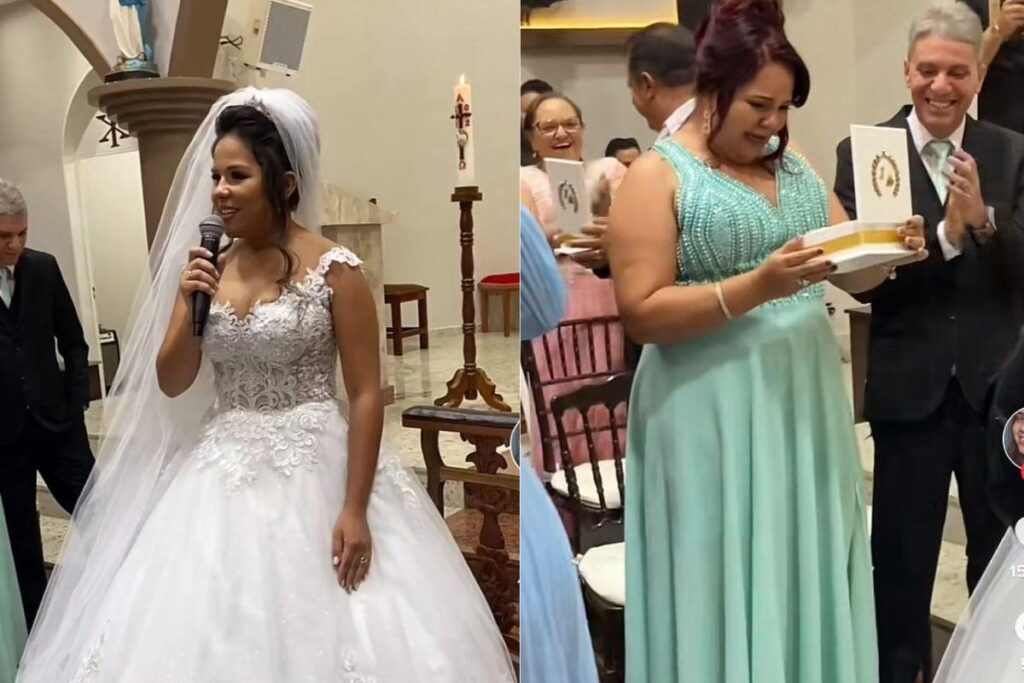 Ingrid também preparou o chá revelação na festa do casamento.