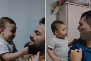 Mia, a mãe Thais e o pai Thiago no aniversário de 1 ano da mais nova