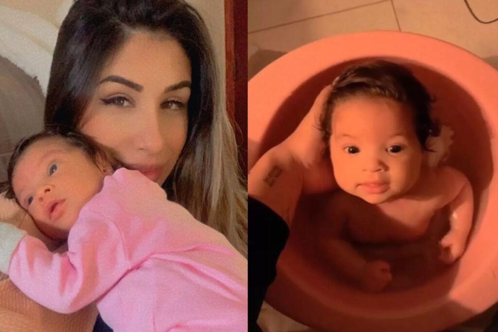 Anne Sena com Maitê, sua filha de um ano e meio